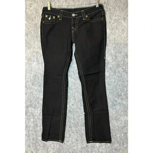 Womens True Religion Billy Mid-Rise Straight Black Rear Flap Jeans Size 29